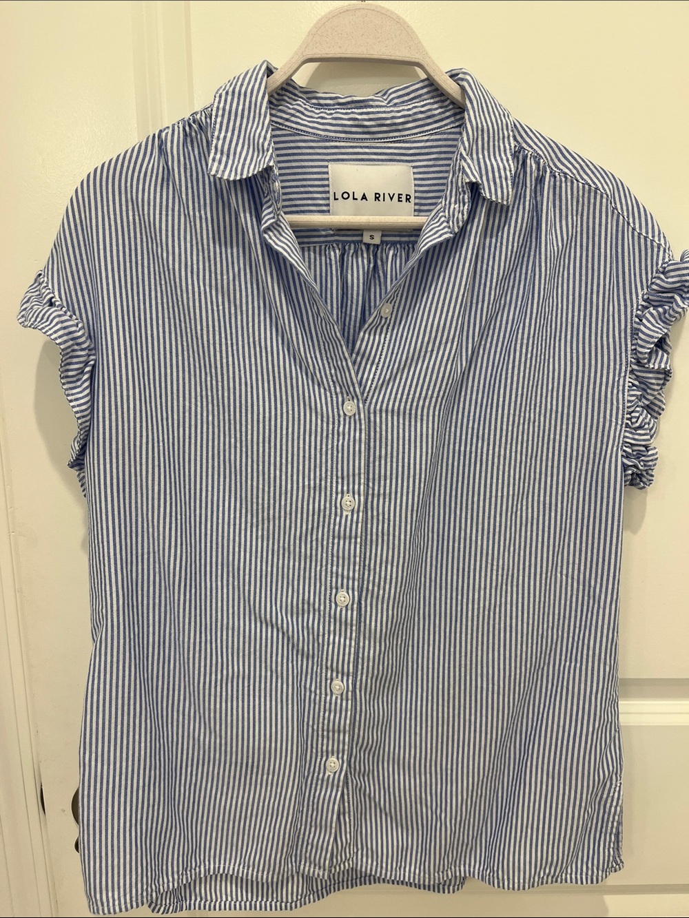 Lola River Blue White Striped Button-Front Women's Top